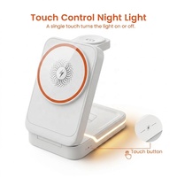Dudukan Pengisi Daya Nirkabel 3 in 1 Lipat 15W PD Magnetik, Lampu Tidur, Pengisi Daya Jam & Earphone, Penyangga Ponsel