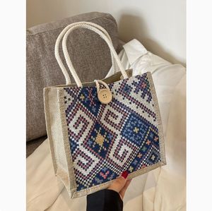 에스닉 스타일 여성 여름 핸드 헬드 린넨 도시락 가방 새로운 패션 캔버스 아웃 가방 1688 구매 대리인 - Product Image 4