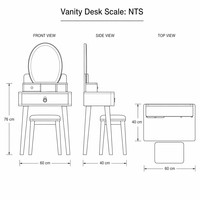 Ensemble coiffeuse et tabouret pour petite chambre, moderne, compact, avec rangement à tiroirs, écoresponsable, avec miroir, de qualité supérieure