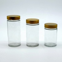 Pot en verre ergonomique rond et haut de 380 ml avec couvercles métalliques à anse profonde, facile à remplir et à distribuer pour le miel, les noix, les épices, les sauces, la tequila