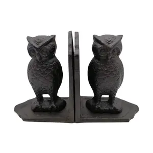 Bookends Hewan Antik dan Antik Berat Berat Hitam Besi Cor Owls Bookends Set 2 Bookend Seni 1 Pasang