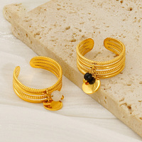 Dina Nouvelle Bague Ajustable Ouverte en Acier Inoxydable Multi-Couches avec Pierre Naturelle Incrustée, Design de Niche, pour Femme, Vente en Gros