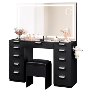 Factory Direct <b>Vanity</b> Desk Transparent Glass Top Makeup <b>Table</b> with 11 Drawers Power Outlet for Bedroom - Product Image 1