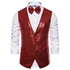 Gilet à paillettes de style décontracté pour hommes, veste confortable de performance d'hôte de discothèque pour club, vêtements de danse de luxe à fermeture simple boutonnage - Product Image 2