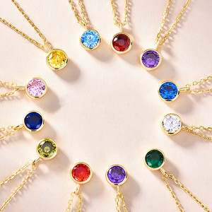 12 Zodiaco colorido Zircon chapado en oro de la joyería de las mujeres de Plata de Ley 925 de plata de la piedra collares - Product Image 1