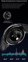 Montre intelligente unisexe IP67 étanche, thermomètre, fréquence cardiaque, oxygène sanguin, surveillance du sommeil, modes sportifs et météo, écran tactile HD complet