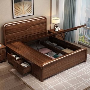 Bedroom Furniture Modern Light Luxury King <b>Size</b> Factory Price Solid Wood <b>Bed</b> Wooden <b>Beds</b> for Sale LL-Solid Wood <b>Bed</b>-062 Wooden B - Product Image 3