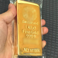 Barre de Laiton Plaqué Or Non Magnétique 1kg, Lingot Souvenir 1000g, Artisanat Métallique pour Collection et Présentation Commerciale