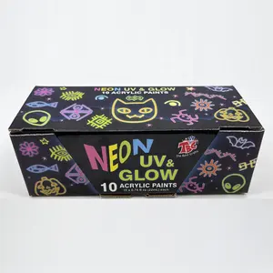 Cat akrilik 10 warna Neon UV menyala dalam gelap lukisan kain tekstil akrilik permanen 3d, lukisan kerajinan Neon