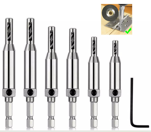 1/4 Inch Hex Shank Self-Centering <b>Hinge</b> Drill Bits Set Steel HSS Woodworking Tools with 1 Hex Key - Product Image 4