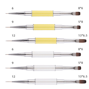 Pinceaux de manucure double face en nylon, personnalisés, à double extrémité, avec manche en métal blanc et jaune, pour liner et gel de construction, 5mm, 8mm, 12mm - Product Image 2