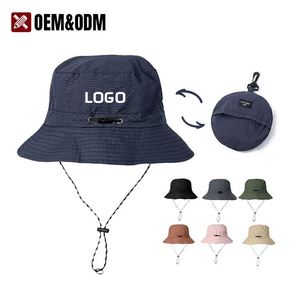 Custom 3D Embroidered Fisherman Wide Brimmed Folding Hat Portable <b>Waterproof</b> Outdoor Travel Team <b>Sunscreen</b> Fisherman Bucket Hat - Product Image 1