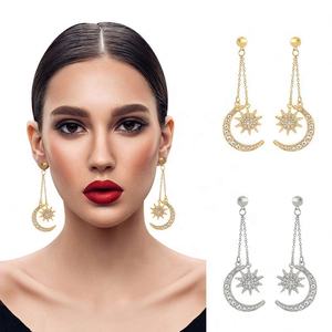 New Fashion Bohemian Trendy Wedding Pendant <b>Earrings</b> Long <b>Star</b> <b>Moon</b> Goddess Hexagonal Flower Pattern Parties Alloy Women's - Product Image 1