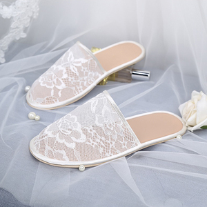 Fashion Wedding Morning Female Bridesmaid Lace Mesh Summer Indoor White Bride <b>Slippers</b> - Product Image 1
