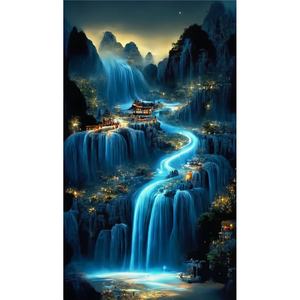 DIY cascade pleine perceuse cristal strass Art imprimé tissu <span class=keywords><strong>montagne</strong></span> peinture avec diamant maison décoration murale - Product Image 1