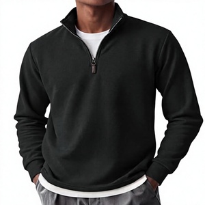 Men's Pullover Fleece-Lined Stand Collar Sweatshirt Adjustable 1/4 <b>Zip</b> Long Sleeve Solid Color Breathable Warm Wear 340g Regular - Product Image 2
