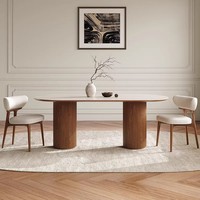 Französisches Modernes Luxus-Esszimmer-Set aus Massivholz mit Gesinterter Steinplatte Kompakter Ovaler Designer-Esstisch
