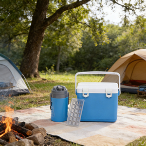 Glacière portable en plastique dur, mousse EPS, blanc et bleu, 10L+1.9L, glacière de camping, glacière de voyage, ensemble de glacière - Product Image 1