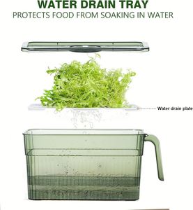 Contenedor de Almacenamiento Rectangular de Plástico para Refrigerador, Recipiente para Alimentos con Tapa y Asa, Capacidad de 3-6L, PP+PET Multifuncional, Verde/Gris - Product Image 5