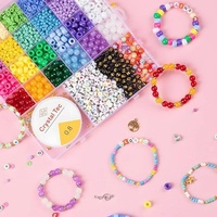 Kit de fabricación de joyas DIY con cuentas mixtas: Cuentas de arcilla polimérica, cuentas pony, cuentas de letras y dijes, cuentas espaciadoras sueltas para pulseras