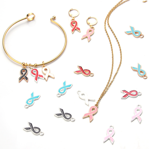 Amuletos de Concienciación |   Dijes de Latón Chapados en Oro de 18K con Diseño de Listón para la Concientización sobre el Cáncer de Mama, para la Creación de Joyería DIY |   Cinta de <span class=keywords><strong>Esmalte</strong></span> Rosa, Corazón y Esperanza - Product Image 6
