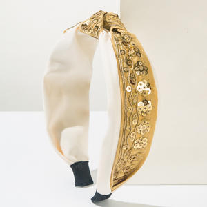 Serre-tête coréen rétro fait main en tissu à sequins pour femme, accessoire capillaire large à nœud pour mariage et fête - Product Image 5