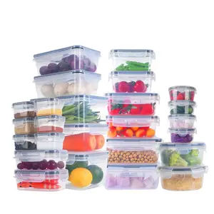 Lot de 16 réfrigérateurs de cuisine en plastique pour micro-ondes avec couvercles à pression facile Conteneurs de stockage des aliments Boîte à lunch en verre