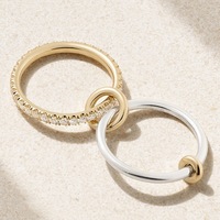 Bague en argent sterling S925 à double couche et contrast de couleurs avec diamants sur toute la surface, bijoux de luxe élégants et uniques pour femmes