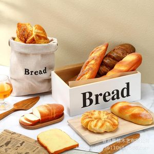 Wooden Bread Box White Solid Color <b>Kitchen</b> Countertop Farmhouse <b>Storage</b> <b>Container</b> For Bread Baking Pastry - Product Image 1
