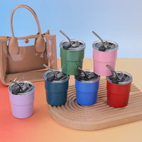 Gobelet isotherme portable de style sportif 12oz en acier inoxydable 304, pour vin et café, avec paille, pour l'extérieur, promotionnel, pour le commerce transfrontalier