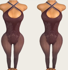 Viviblook Z702JP03 nouvelles combinaisons décontractées rue Sexy couleur unie croix licou dos nu Slim Fit Sport creux tricoté combinaison - Product Image 1