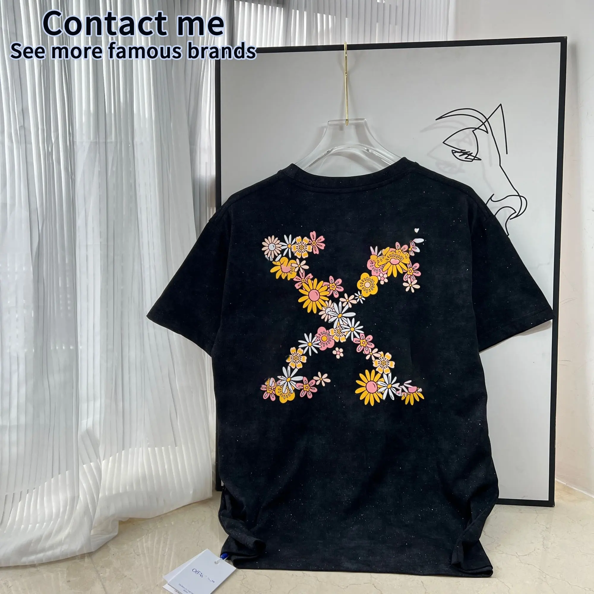 High Quality Fashion designer Men's T-shirt Classic Dissolve Arrow Tape T-shirt Off Color Whites