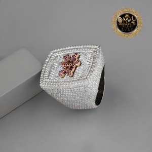 Bague pour homme en argent sterling certifiée luxe, entièrement pavée de moissanite, avec lettre en or et rubis pavés, bijoux hip-hop - Product Image 1