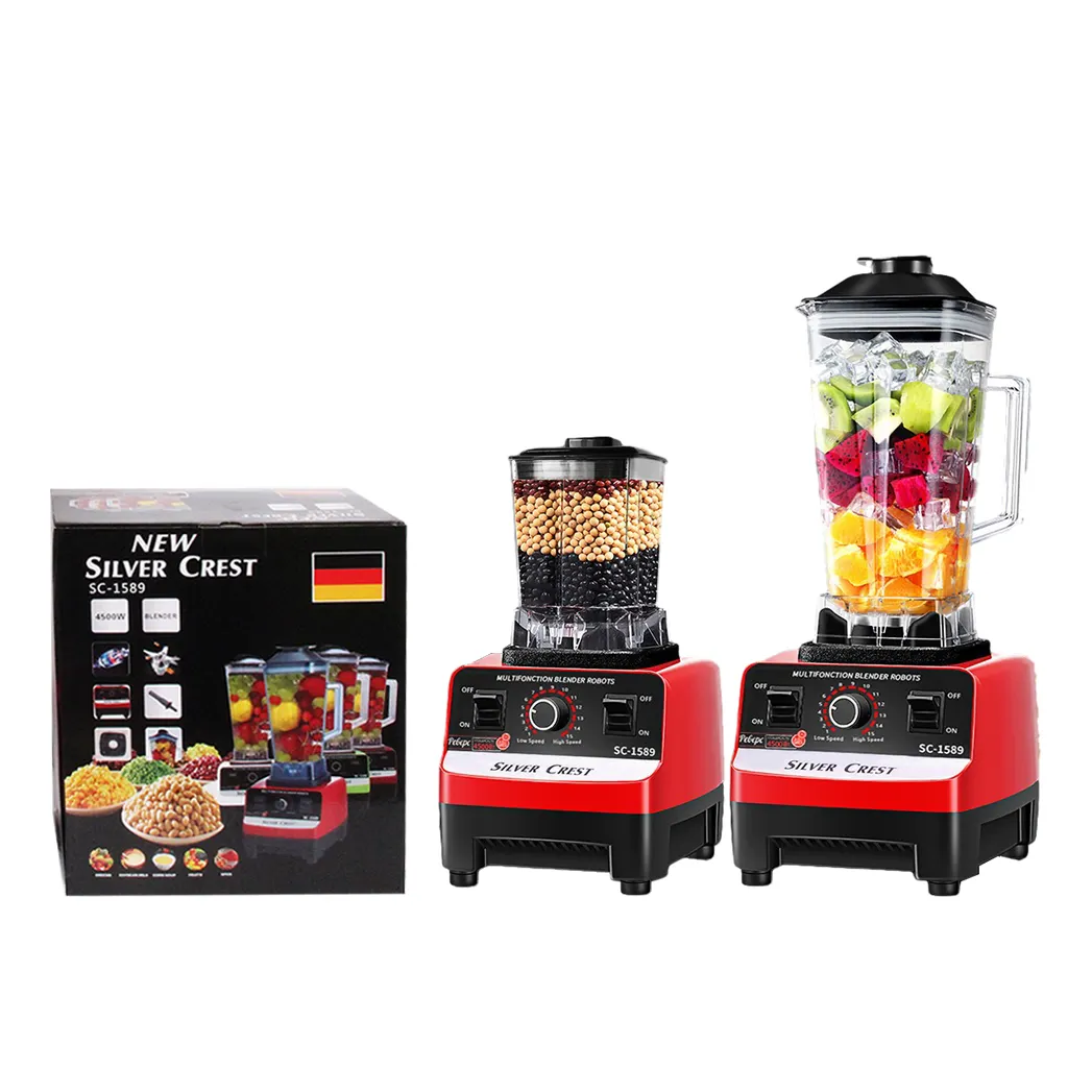Mezclador de frutas de jugo fresco 2 en 1 comercial de alta resistencia, licuadora eléctrica de cocina, licuadora de cresta plateada, máquina mezcladora