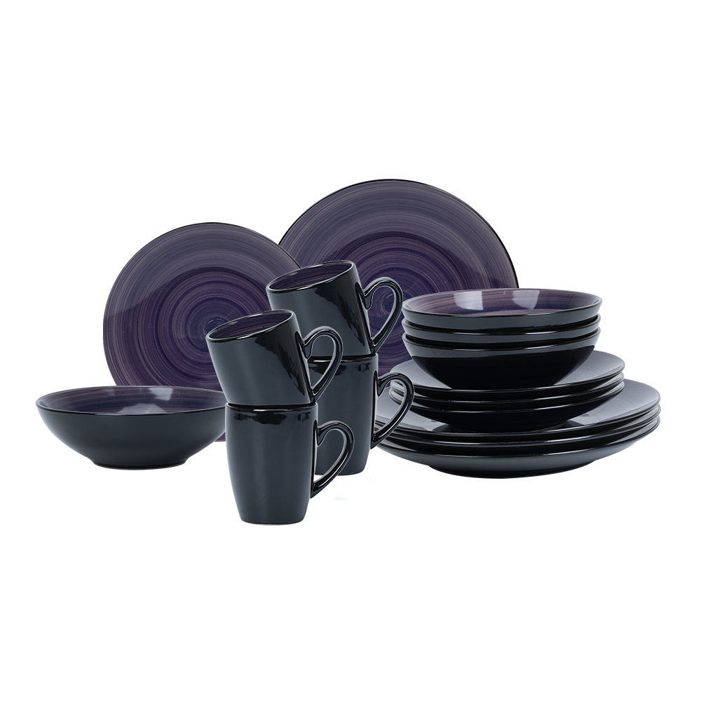 Stoneware Dinnerware Sets Purple And Black Dishes Handpainted