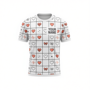Maglietta Personalizzata Minimalista con Griglia e Cuore, Nome Personalizzato, Motivo EKG, Regalo di San Valentino Unisex, Stampa Integrale - Product Image 2
