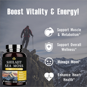 Cápsulas Dietéticas Sin Gluten con Shilajit, Musgo Marino y Ashwagandha para Adultos, Energía, Vitalidad, Apoyo Inmunológico y Rendimiento Óptimo, GMP - Product Image 4