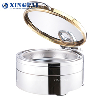 XINGPAI équipement de restauration Buffet 6L rond hydraulique chauffe-plat en acier inoxydable 304 plats de cuisine avec couvercle en verre