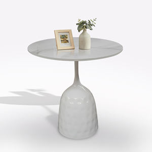 Tavolino da Caffè in Metallo Bianco con Piano in Ceramica Effetto Marmo Bianco, 50x53 cm - Product Image 1