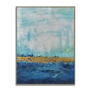 Modern Canvas Artwork Handmade Acrylic Painting Gold Gray Blue Landscape Picture Big Wall Art Home Decoration