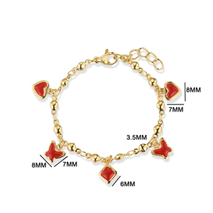 Alta calidad 14K chapado en oro de acero inoxidable niños lindo esmalte rojo encanto pulsera joyería - Product Image 3