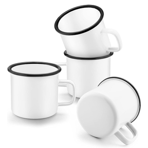 Ensemble de mugs émaillés vintage en acier, métal, fer, imprimés sur mesure, vente en gros de mugs émaillés personnalisés à café par sublimation pour le camping en plein air - Product Image 1