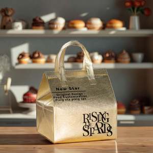 Sac isotherme non tissé avec poignée, film doré, imperméable, logo personnalisé, pour gâteaux, avec ruban adhésif - Product Image 1