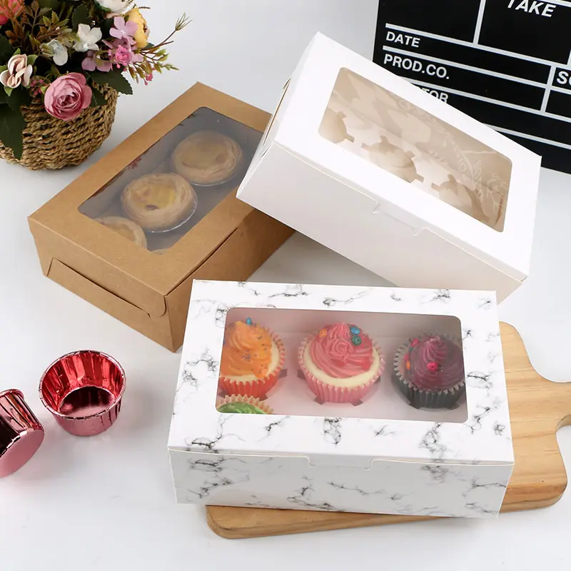 Cake Box for Bakery Cake Cupcake Packaging Clear Windows Paper Boxes Food Custom Recycle Kraft Paper with Plastic Eco-friendly