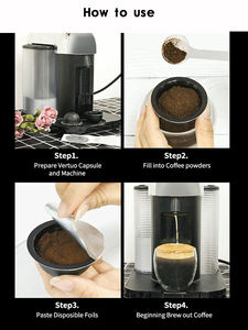 แพ็คสติกเกอร์ซีลอลูมิเนียมแบบใช้แล้วทิ้ง100สำหรับ <span class=keywords><strong>Nespresso</strong></span> <span class=keywords><strong>Vertuo</strong></span> <span class=keywords><strong>Plus</strong></span> ฝาแคปซูลแบบเติมได้เป็นมิตรกับสิ่งแวดล้อม - Product Image 6