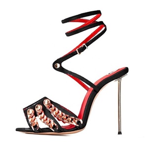 Sandalias de tacón de aguja para mujer, talla grande 45, ajuste ancho, con cadena metálica y correa al tobillo, tacones altos y delgados, para verano, exterior y fiesta - Product Image 5