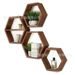 Hexagonal Wooden Wall Mounted <b>Shelf</b> Geometric Floating Display <b>Rack</b> For Bedroom Living Room Storage - Product Image 3