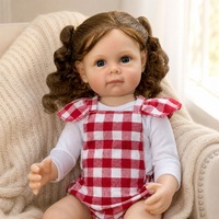 Boneka Bayi Reborn 22 Inci, Vinyl Lembut, Dilukis Tangan, Realistis, Bayi Perempuan Baru Lahir, Rambut Cokelat, Mata Biru, Pakaian Gingham, Hadiah Y-Z025