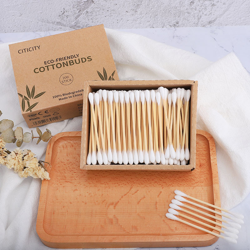 Индивидуальная упаковка из крафт-бумаги, экологически чистые ватные тампоны с бамбуковыми палочками 200 шт.