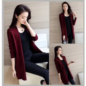 เสื้อคลุมคาร์ดิแกนยาวสำหรับผู้หญิง ฤดูใบไม้ร่วง ฤดูหนาว เสื้อคลุมแขนยาวถักนิตติ้งสำหรับผู้หญิง เสื้อแจ็คเก็ต เสื้อคลุม - Product Image 4